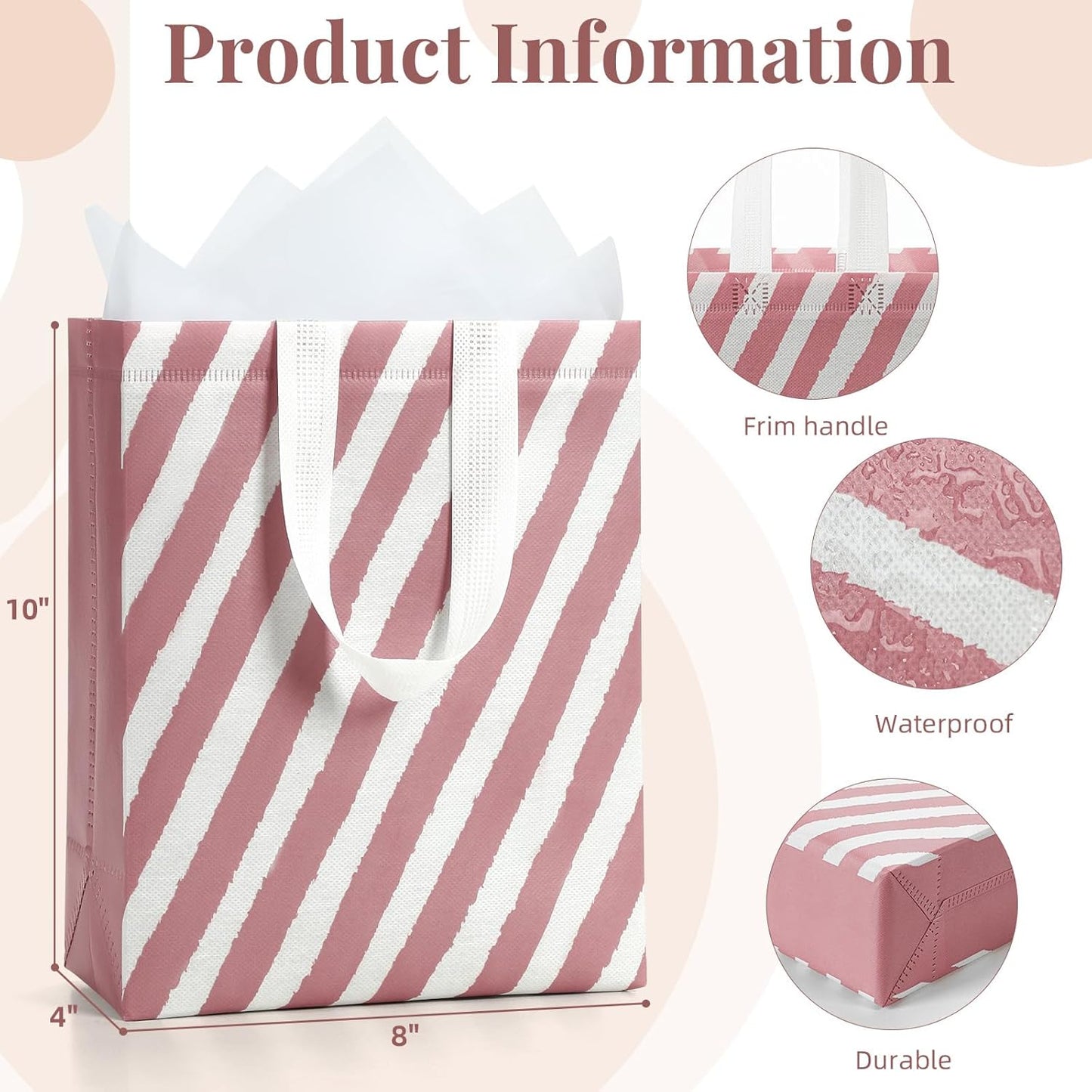 10" Gift Bags Medium Size (4 Pack) - Includes Tissue Paper & Cards, Reusable Non-Woven Gift Bags with handles, Perfect for Birthday, Wedding, Baby Shower, Party, Holiday, 10" x 8" x 4"