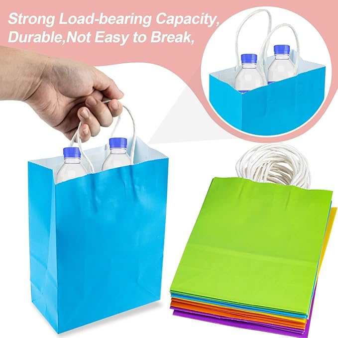 Gift Bags With Handles - 15 Pcs Gift Bag Bulk Paper Bag Goody Bags Kraft Paper Bags Party Favor Bags Rainbow Small Bag for Gifts Craft Goodie Birthday Shopping Small Business