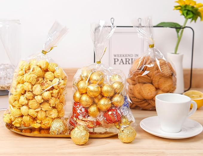 Cellophane Bags Plastic Gift Bag Clear Cookie Treat Bags with Twist Ties for Party Favor Bag(100PACK,6x10inch)