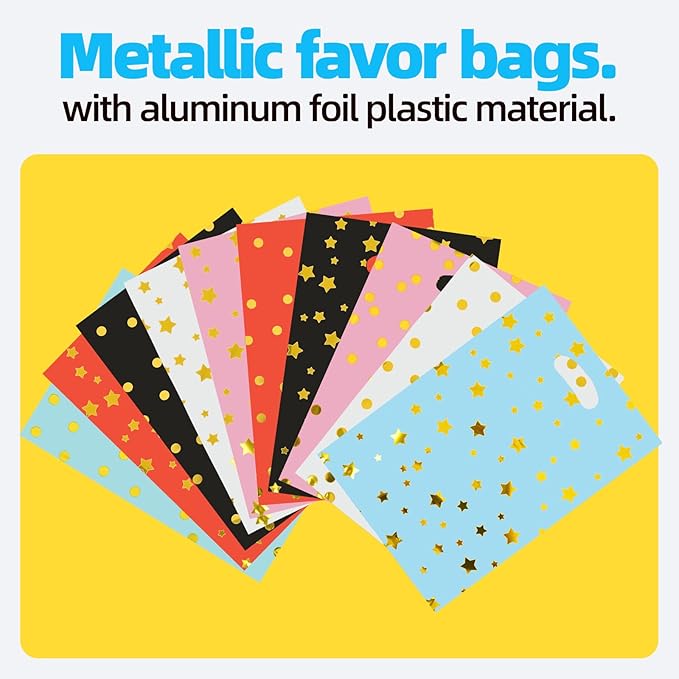 100Pack Party Favor Bag, (6.69 x 9.84 Inches) 5 Color, 2 Pattern Style Goodie Bags, Small Gift Bags, Bulk Goody Gift Bag for Kids Girls Boys Happy Birthday Party/Baby Shower/Wedding/Christmas/New Years Gift Bag