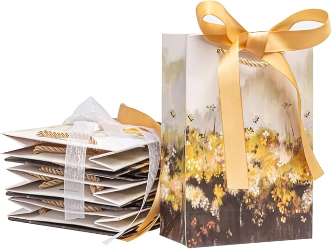 7.48"x5.12"x2.36"inch- 12PCS small Gift Bags with Handles, Ribbon, Greeting Cards & Envelopes - tissue Paper Gift Bags for Birthday, Wedding, Mother's Day, Baby Shower Party Supplies