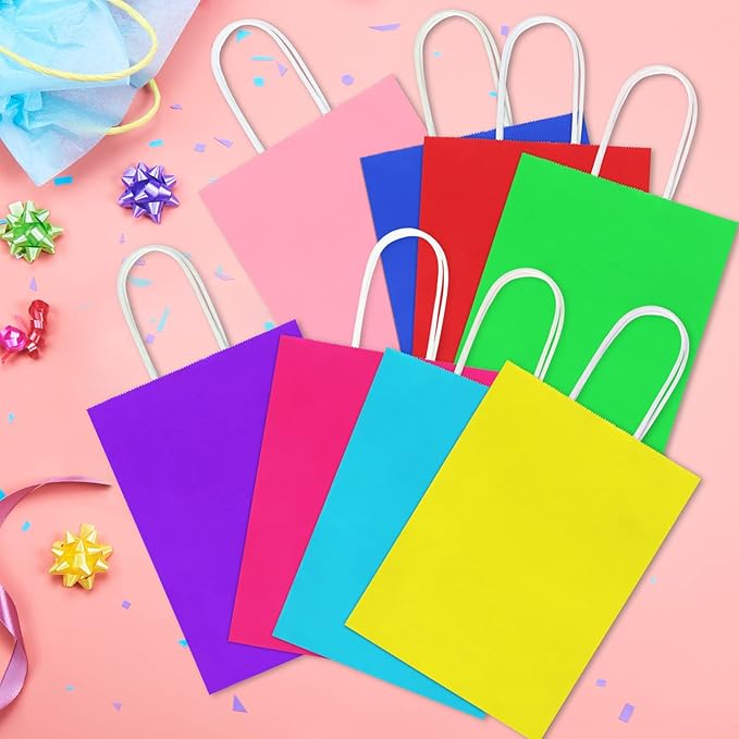32 Pieces Gift Bags with 32 Tissues, 8 Colors Party Favor Bags with Handles, Rainbow Gift Bag for Wedding, Birthday, Party Supplies and Gifts