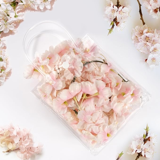Clear PVC Gift Bags With Handles 10 PCS PVC Party Favor Bags Transparent Party Favour Plastic Gift Bags 5.9X6.3 Inches Clear Mini Tote Goodie Bag Bulk PVC Plastic Bags With Handles For Gifts