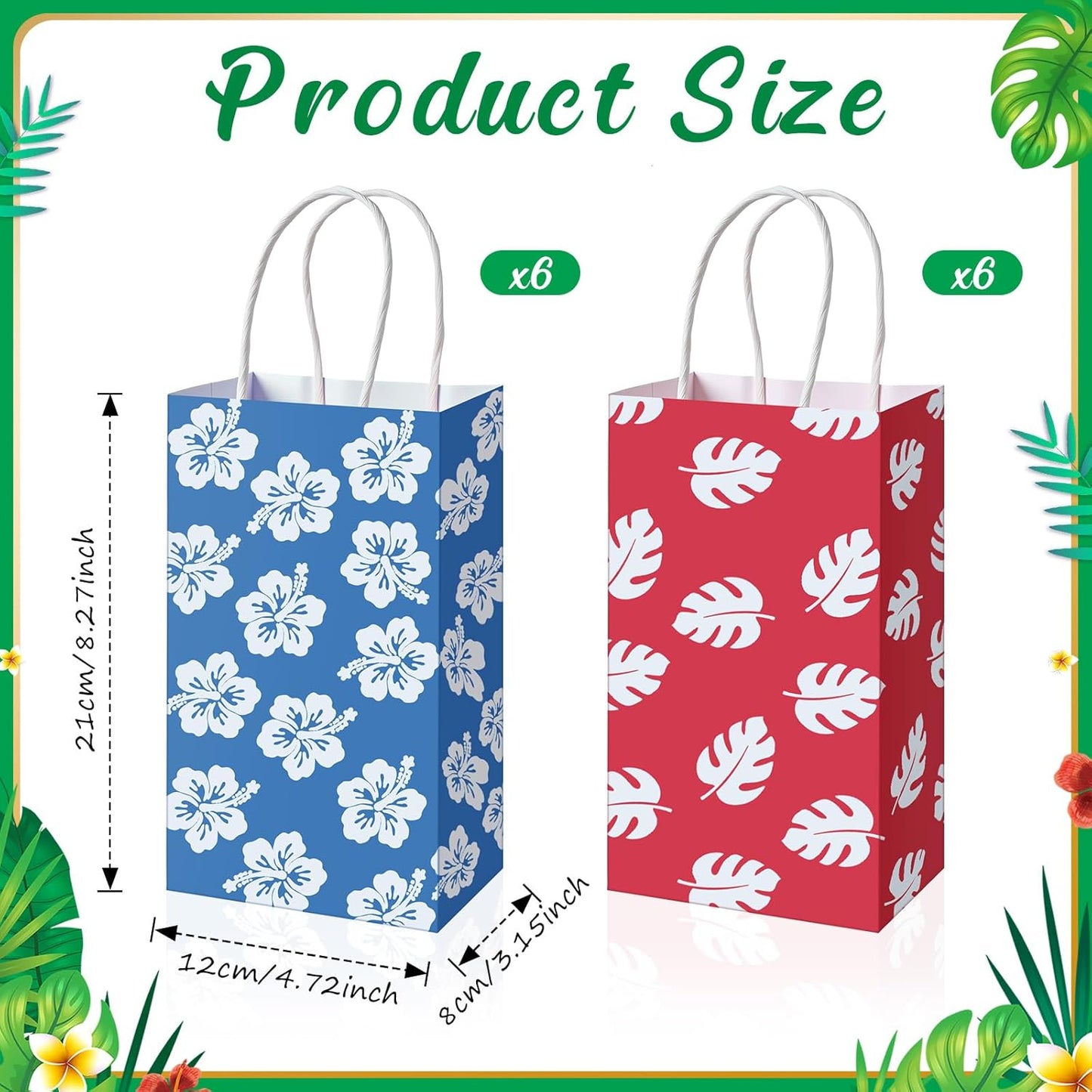 12 Pcs Cute Cartoon Pink Blue Party Gift Bags Summer Hawaii Cartoon Paper Bags Birthday Gift Birthday Blue Pink Party Decorations Supplies Favors