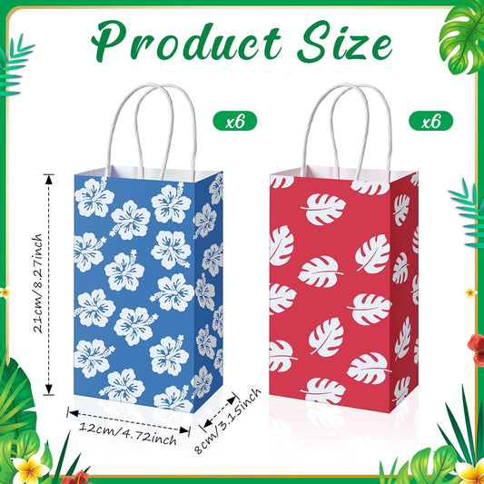12 Pcs Cute Cartoon Pink Blue Party Gift Bags Summer Hawaii Cartoon Paper Bags Birthday Gift Birthday Blue Pink Party Decorations Supplies Favors