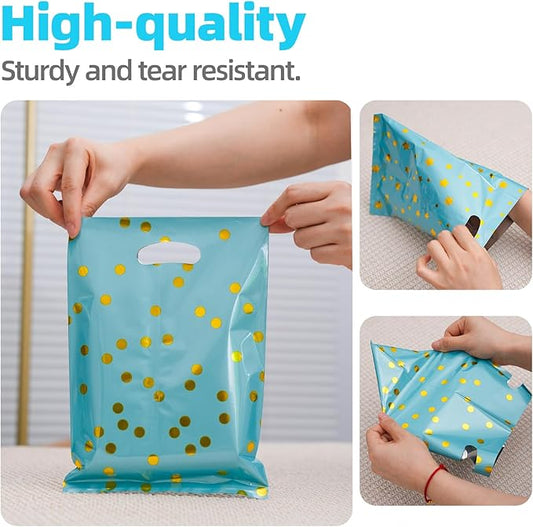 100Pack Party Favor Bag, (6.69 x 9.84 Inches) 5 Color, 2 Pattern Style Goodie Bags, Small Gift Bags, Bulk Goody Gift Bag for Kids Girls Boys Happy Birthday Party/Baby Shower/Wedding/Christmas/New Years Gift Bag