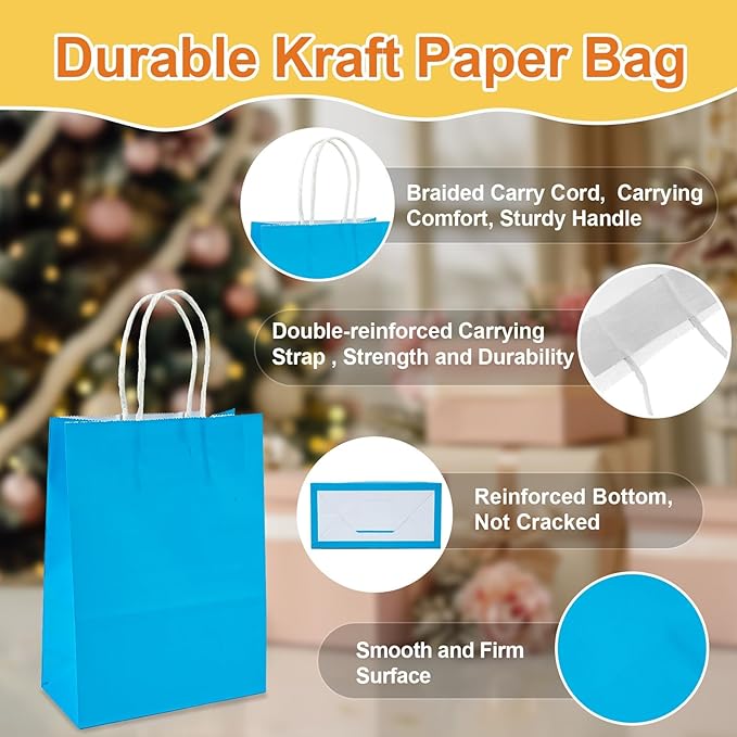 Gift Bags With Handles - 15 Pcs Gift Bag Bulk Paper Bag Goody Bags Kraft Paper Bags Party Favor Bags Rainbow Small Bag for Gifts Craft Goodie Birthday Shopping Small Business