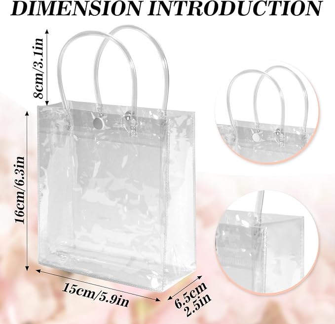 Clear PVC Gift Bags With Handles 10 PCS PVC Party Favor Bags Transparent Party Favour Plastic Gift Bags 5.9X6.3 Inches Clear Mini Tote Goodie Bag Bulk PVC Plastic Bags With Handles For Gifts