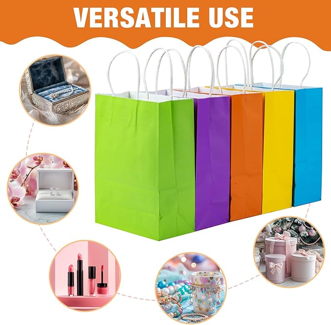 Gift Bags With Handles - 15 Pcs Gift Bag Bulk Paper Bag Goody Bags Kraft Paper Bags Party Favor Bags Rainbow Small Bag for Gifts Craft Goodie Birthday Shopping Small Business