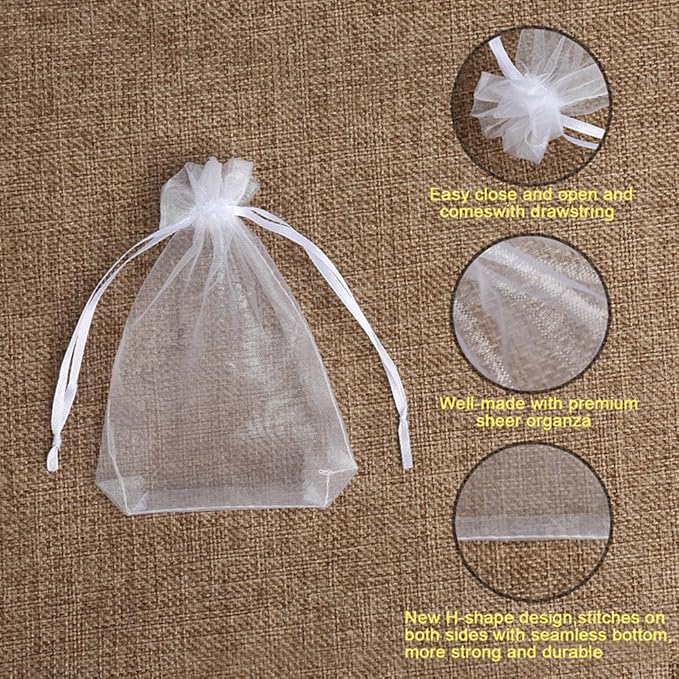 100PCS Premium Sheer Organza Bags, White Wedding Favor Bags, 4x4.72 Jewelry Gift Bags for Party, Jewelry, Christmas, Festival, Bathroom Soaps, Makeup Organza, Wrapping Supplie