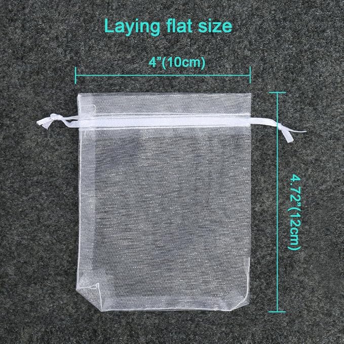 100PCS Premium Sheer Organza Bags, White Wedding Favor Bags, 4x4.72 Jewelry Gift Bags for Party, Jewelry, Christmas, Festival, Bathroom Soaps, Makeup Organza, Wrapping Supplie