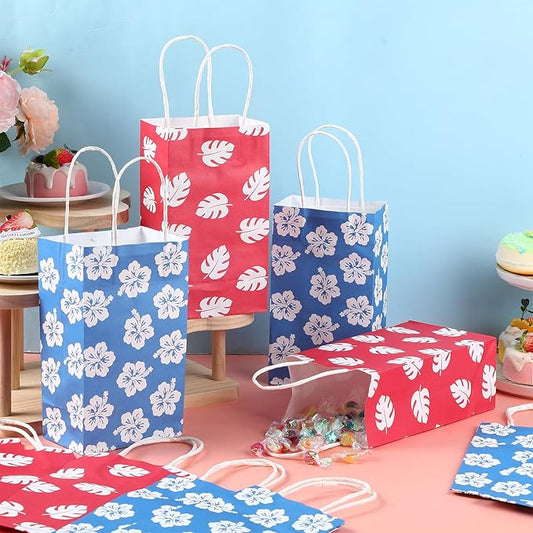 12 Pcs Cute Cartoon Pink Blue Party Gift Bags Summer Hawaii Cartoon Paper Bags Birthday Gift Birthday Blue Pink Party Decorations Supplies Favors