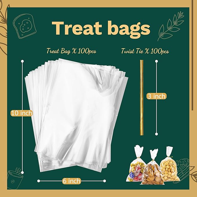 Cellophane Bags Plastic Gift Bag Clear Cookie Treat Bags with Twist Ties for Party Favor Bag(100PACK,6x10inch)