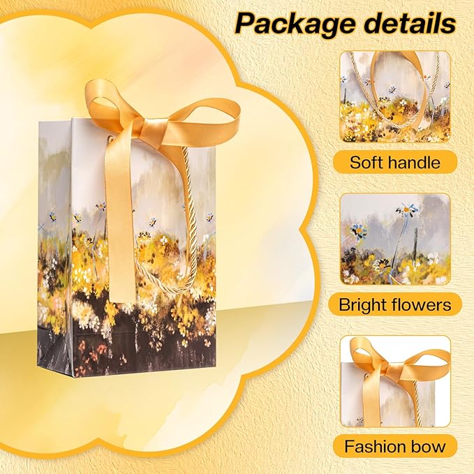 7.48"x5.12"x2.36"inch- 12PCS small Gift Bags with Handles, Ribbon, Greeting Cards & Envelopes - tissue Paper Gift Bags for Birthday, Wedding, Mother's Day, Baby Shower Party Supplies