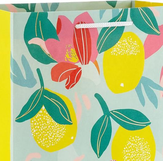 Spring Gift Bags in Assorted Sizes (8 Bags: 4 Medium 9", 4 Large 13") Florals, Lemons, Teal, Pink and Yellow for Easter, Birthdays, Mother's Day, Bridal Showers